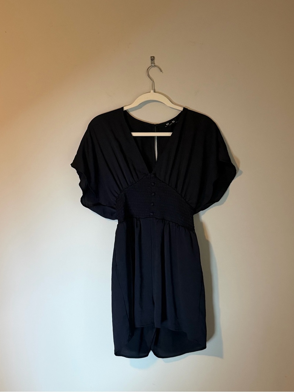 Navy‎ Blue V-Neck Short romperwith Smocked Waist